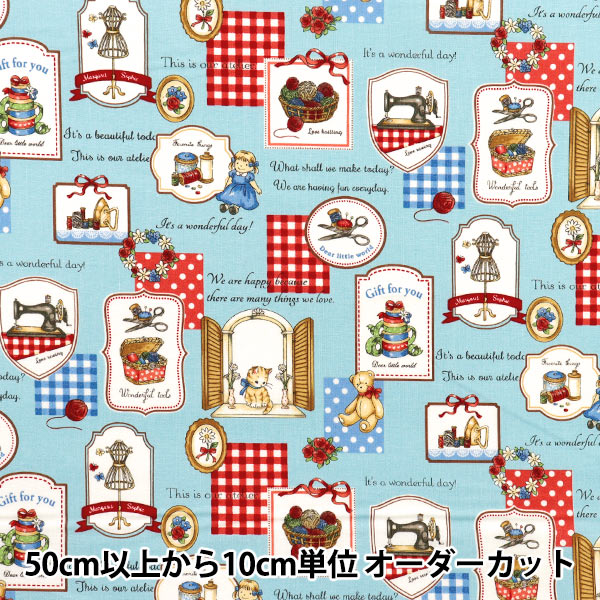 【数量5から】 生地 『シーチング マーガレット&ソフィー いとしのソーインググッズ サックス MS7050-13D』