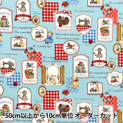 【数量5から】 生地 『シーチング マーガレット&ソフィー いとしのソーインググッズ サックス MS7050-13D』