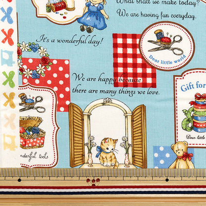 【数量5から】 生地 『シーチング マーガレット&ソフィー いとしのソーインググッズ サックス MS7050-13D』