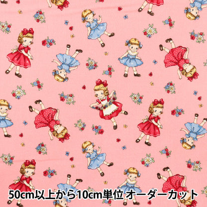 【数量5から】 生地 『シーチング マーガレット&ソフィー るんるんシスターズ ピンク MS7050-14B』