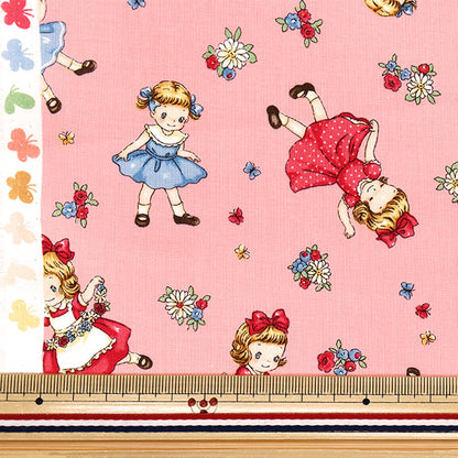 【数量5から】 生地 『シーチング マーガレット&ソフィー るんるんシスターズ ピンク MS7050-14B』