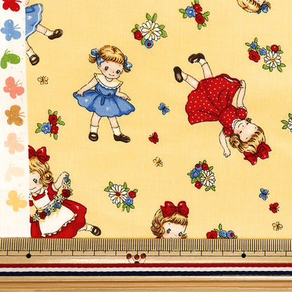 【数量5から】 生地 『シーチング マーガレット&ソフィー るんるんシスターズ イエロー MS7050-14C』