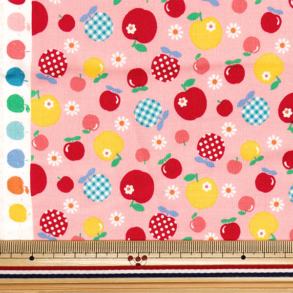 【数量5から】 生地 『シーチング マーガレット&ソフィー アップルパターン ピンク MS7050-15B』