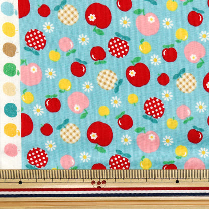 【数量5から】 生地 『シーチング マーガレット&ソフィー アップルパターン サックス MS7050-15D』