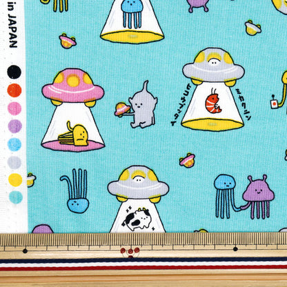 【数量5から】 生地 『シーチング リトルミステリー 宇宙人 サックス AP52104-3C』