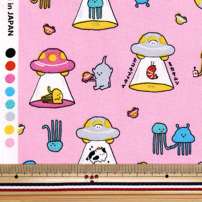 【数量5から】 生地 『シーチング リトルミステリー 宇宙人 ピンク AP52104-3B』