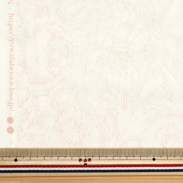 【数量5から】 生地 『シャーティング クラシカルプリント トワルドジュイ風花柄 オフ×ピンク 829003-H』 YUWA 有輪商店