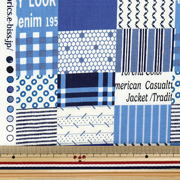 [Cantidad a partir de 5] Tela "Koseki Suzuko Sharting Bikabikachint Processing Square Patch Blue SZ829911-B" Yuwa Ariwa disparó