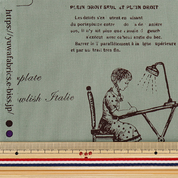 【数量5から】 生地 『シャーティング カリグラフィーレター グリーン 826906-E』 YUWA 有輪商店