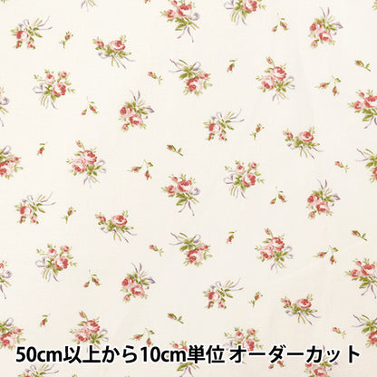 【数量5から】 生地 『シャーティング リボンアンドローズ ベージュ 824930-B』 YUWA 有輪商店