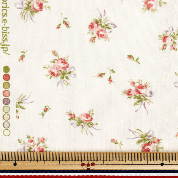 【数量5から】 生地 『シャーティング リボンアンドローズ ベージュ 824930-B』 YUWA 有輪商店