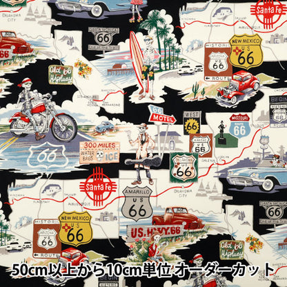 [Cantidad a partir de 5] Tela "Algodón de EE. UU. láminas Alexander Henry recuerdos de la ruta 66 9056-Br"