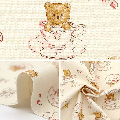 [De la quantité 5] Tissu "Nova siège Tasse de thé ours naturel nse-tebe-na" KOKKA 【Yuzawayaoriginal】