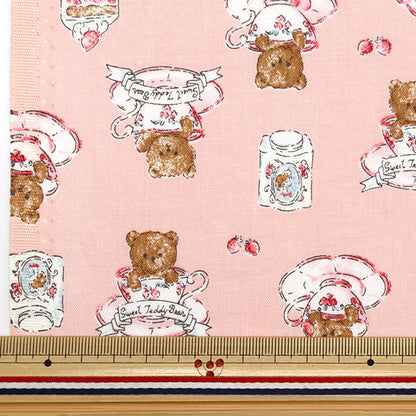 [Aus Menge 5] Stoff "Nova leinwandbindung Tee Tasse Bär Pink NSE-Tebe-Pi" KOKKA 【YuzawayaOriginal】