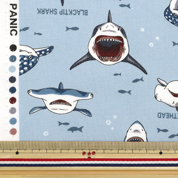 【数量5から】 生地 『オックス カラフルキャンバス サメサメシャーク くすみブルー COCAN-SHA-KBL』 KOKKA コッカ