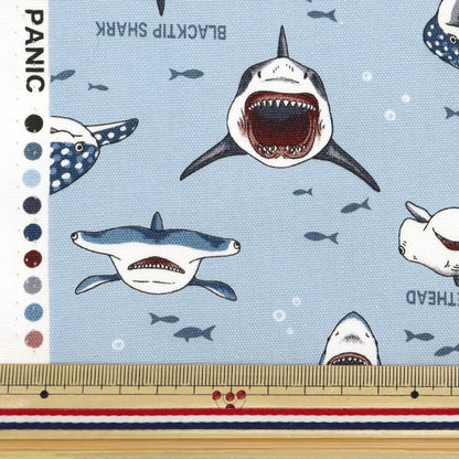 【数量5から】 生地 『オックス カラフルキャンバス サメサメシャーク くすみブルー COCAN-SHA-KBL』 KOKKA コッカ