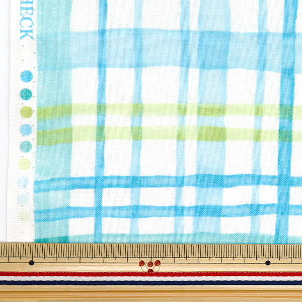 【数量5から】 生地 『カラフルキャンバス シーチング 水彩マルチチェック サックス COCAN-MUC-SA』 KOKKA コッカ