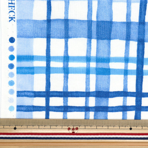 [Quantity starting from 5] Fabric "Colorful Canvas" Sheeting Watercolor Multi-Check Blue COCAN-MUC-BL" KOKKA