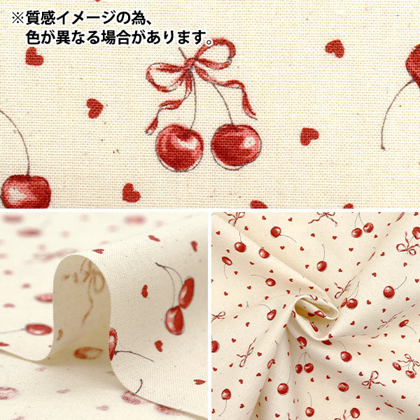 数量5から】 生地 『カラフルキャンバス シーチング リボンチェリー