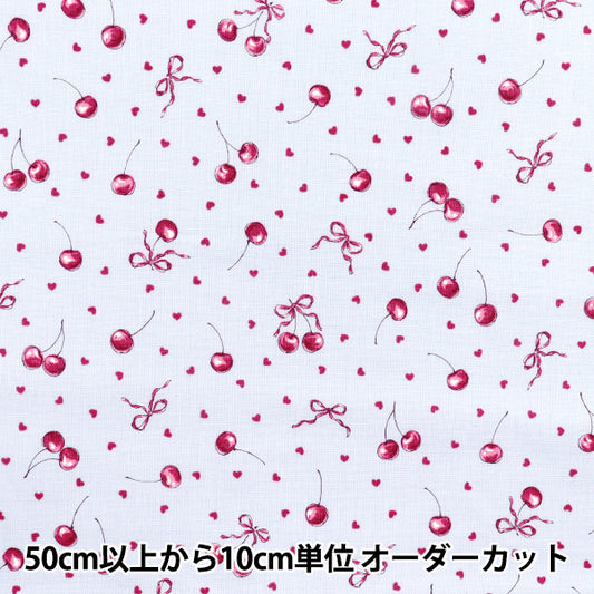 【数量5から】 生地 『カラフルキャンバス シーチング リボンチェリー ブルー COCAN-RIC-BL』 KOKKA コッカ