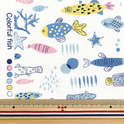 [Quantity starting from 5] Fabric "Colorful Canvas" Oxford Colorful Fish White COCAN-FISH-WH" KOKKA