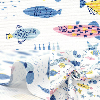 [Quantity starting from 5] Fabric "Colorful Canvas" Oxford Colorful Fish White COCAN-FISH-WH" KOKKA