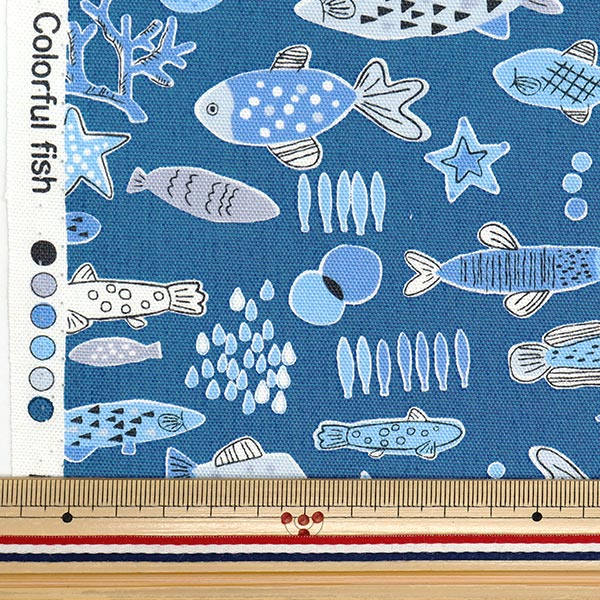 [Quantity starting from 5] Fabric "Colorful Canvas" Oxford Colorful Fish Navy COCAN-FISH-NV" KOKKA