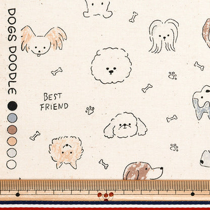 [Menge ab 5] Stoff "Buntes Leinwand" leinwandbindung Hund Doodle Natural NSE-DD-NA" KOKKA 【YuzawayaOriginal】