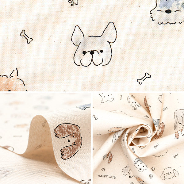 [Menge ab 5] Stoff "Buntes Leinwand" leinwandbindung Hund Doodle Natural NSE-DD-NA" KOKKA 【YuzawayaOriginal】