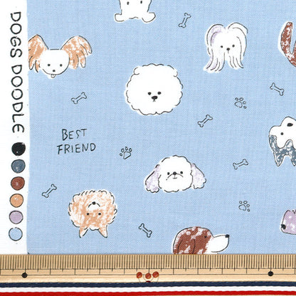 【数量5から】 生地 『カラフルキャンバス シーチング ドッグドゥードゥル ブルー NSE-DD-BL』 KOKKA コッカ 【ユザワヤオリジナル】