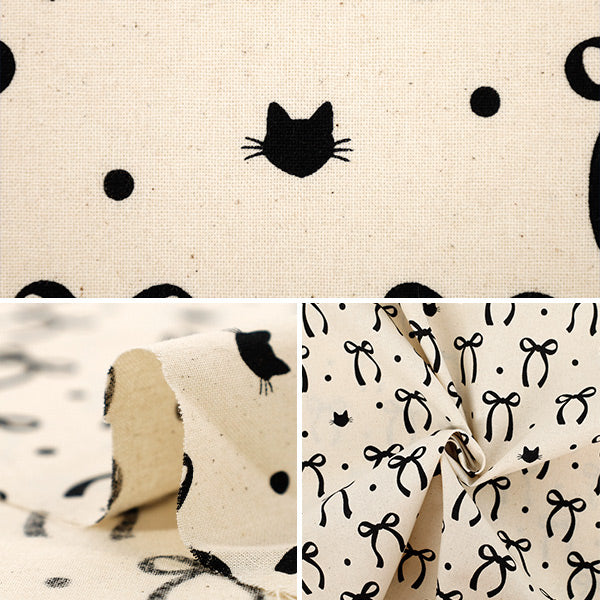 [Quantity starting from 5] Fabric "NOVA Sheeting RibbonCat Black NSE-RCAT-BK" KOKKA 【Yuzawayaoriginal】
