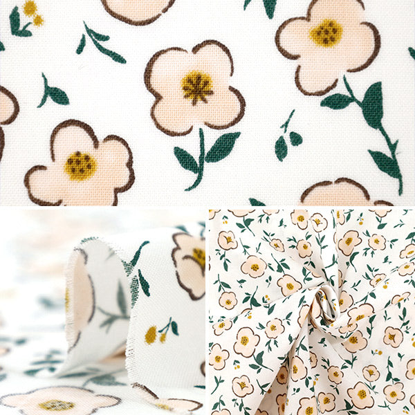 [Quantity starting from 5] Fabric "NOVA Sheeting Tiny Bloom White x Yellow NSE-TB-WH*YE" KOKKA 【Yuzawayaoriginal】
