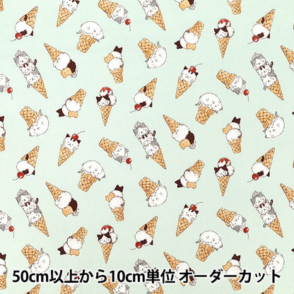 [Quantity from 5] Fabric "Sheeting Mogumogu Animal Cat Ice Green NSE-CICE-GR” KOKKA 【YuzawayaOriginal]