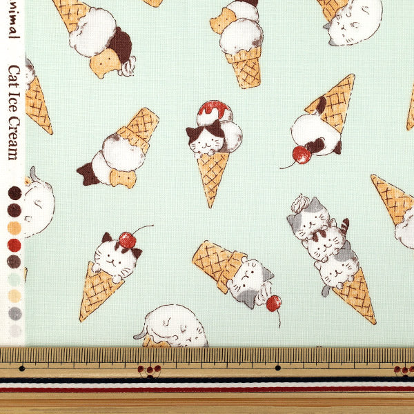 [Quantity from 5] Fabric "Sheeting Mogumogu Animal Cat Ice Green NSE-CICE-GR” KOKKA 【YuzawayaOriginal]