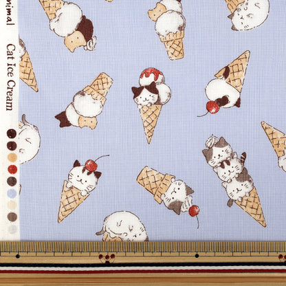 [Quantity from 5] Fabric "Sheeting Mogumogu Animal Cat Ice Blue NSE-CICE-BL” KOKKA 【YuzawayaOriginal]