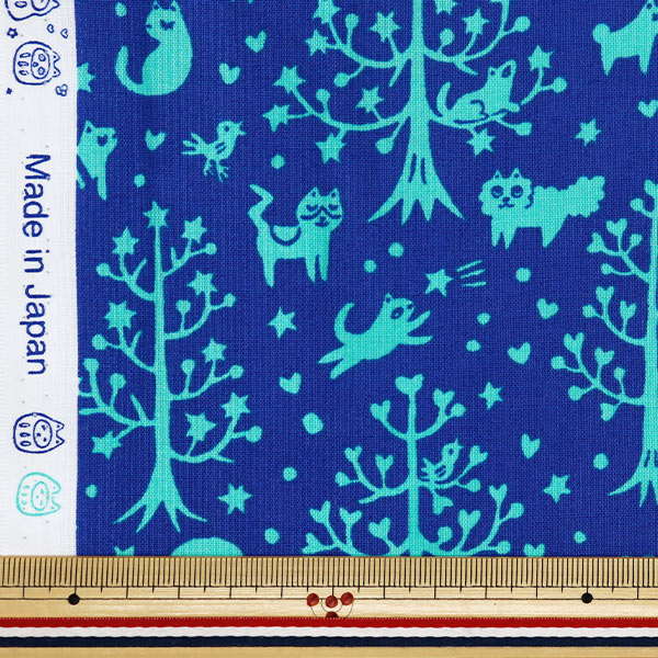 [From quantity 5] Fabric 『Sheeting Cat Forest Mint Blue AI-FOCA-MIBL"