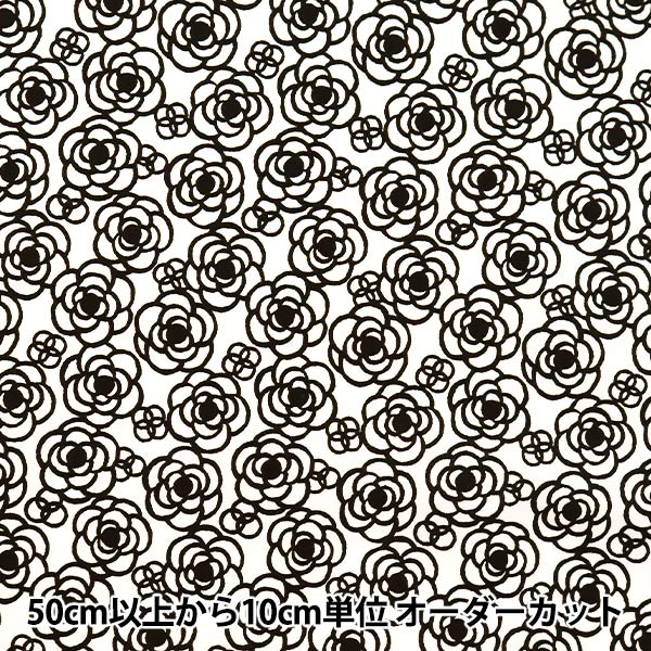 [Quantity starting from 5] Fabric 『Scare Print Mini Camellia Off-White x Black SQMCAM-OWBK"
