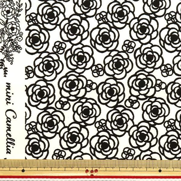 [Quantity starting from 5] Fabric 『Scare Print Mini Camellia Off-White x Black SQMCAM-OWBK"