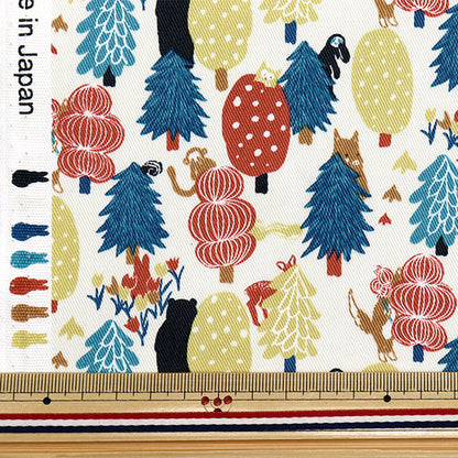 【数量5から】 生地 『ツイル 森のかくれんぼ レッドマルチ CHTW-HID-REMI』