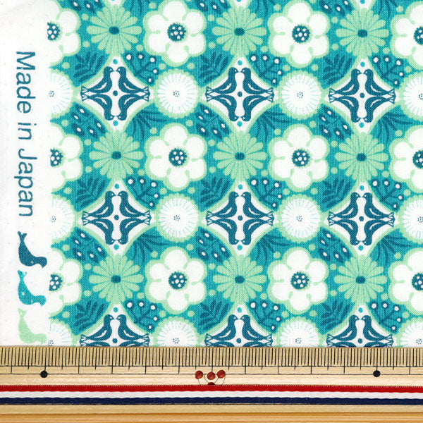 【数量5から】 生地 『スケア 花もよう ブルーグリーン CHSQ-HAN-BLGN』