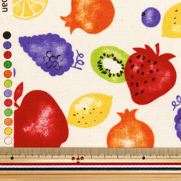 【数量5から】 生地 『シーチング フルーツスタンプ キナリ YZ1017-C』