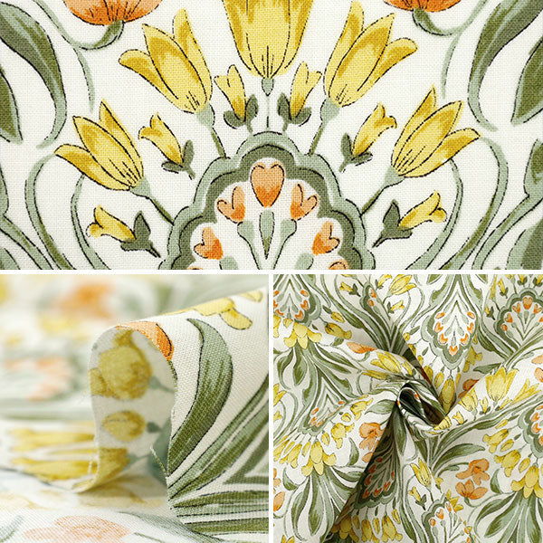[Quantità a partire da 5] Tessuto 『fogli Modern Tulip Kinari x Yellow YZ55807-1A"