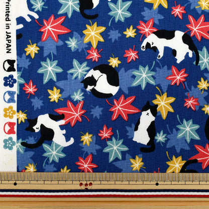 [Quantità a partire da 5] Tessuto 『fogli Hachifure Cat Autumn Foglie blu YZ55902-1E"