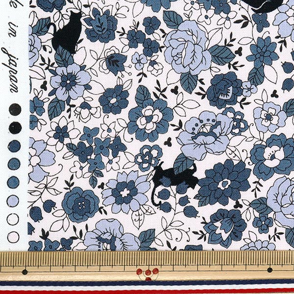 [الكمية تبدأ من 5] الأقمشة 『الأغطية الزهور الصغيرة ونمط القط الأسود ، الأزرق يوز -923-2" 【Yuzawayaإبداعي】