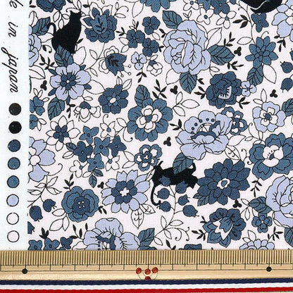 [الكمية تبدأ من 5] الأقمشة 『الأغطية الزهور الصغيرة ونمط القط الأسود ، الأزرق يوز -923-2" 【Yuzawayaإبداعي】