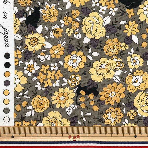 [الكمية تبدأ من 5] الأقمشة 『الأغطية الزهور الصغيرة ونمط القط الأسود ، Yuz-923-4 الأصفر" 【Yuzawayaإبداعي】