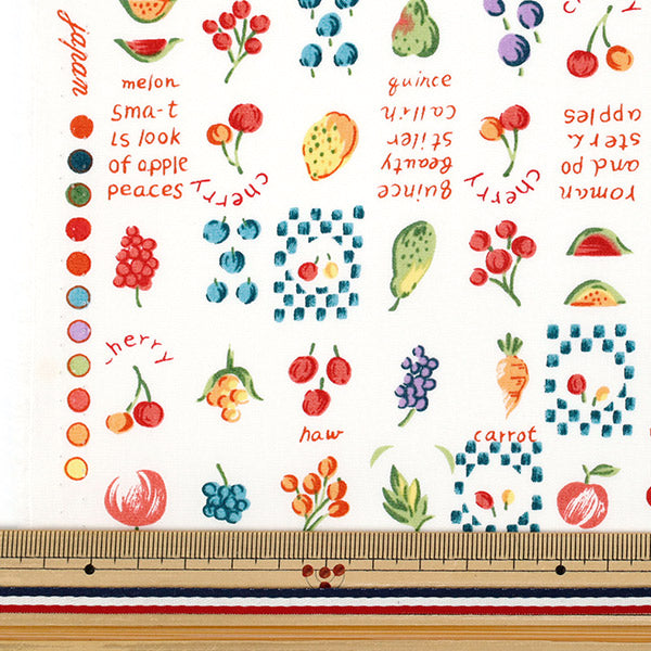 [Quantité à partir de 5] Tissu "Fruits larges Multi x Rouge YUZ-935-2" 【Yuzawayaoriginal】