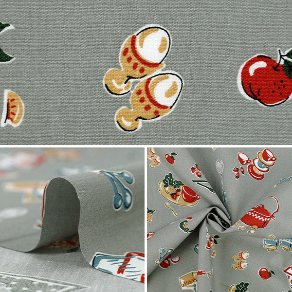 [Quantité à partir de 5] Tissu "Cuisine large gris YUZ-937-1" 【Yuzawayaoriginal】