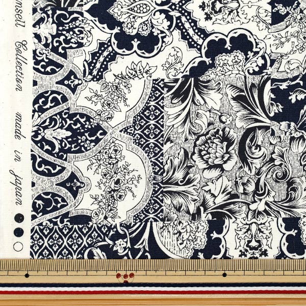 [Quantité à partir de 5] Tissu "Large Calico Blanc x Marine YUZ-939-2" 【Yuzawayaoriginal】