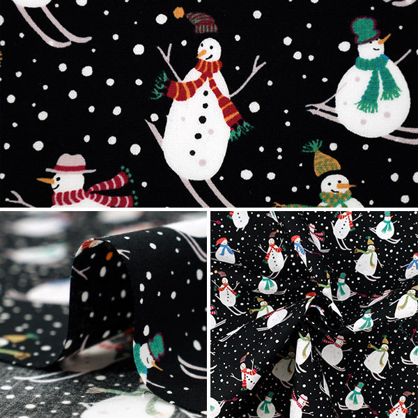 [Количество от 5] Ткань «Широкий Снеговик Черный ЮЗ-941-1" 【Yuzawayaоригинал】